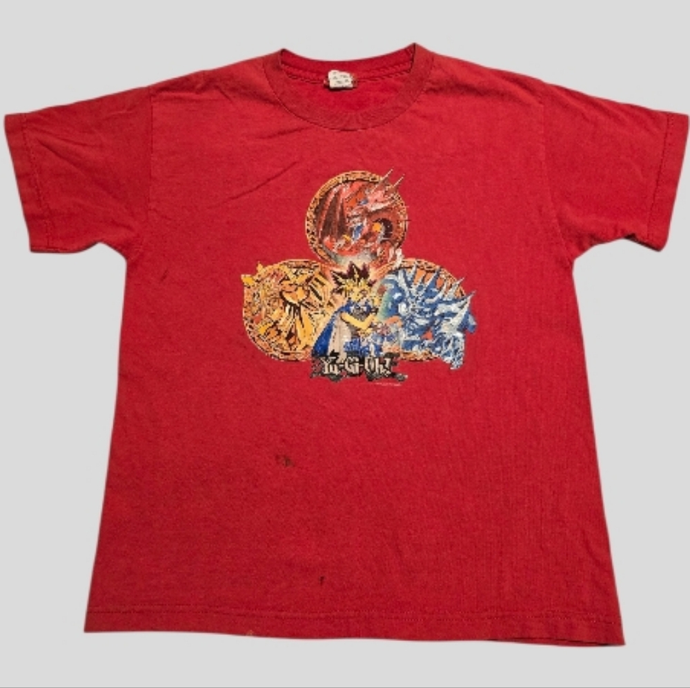 Vtg 1996 YU-GI-OH! T-Shirt Boys Large Red Egyptian Gods Kazuki Takahashi READ